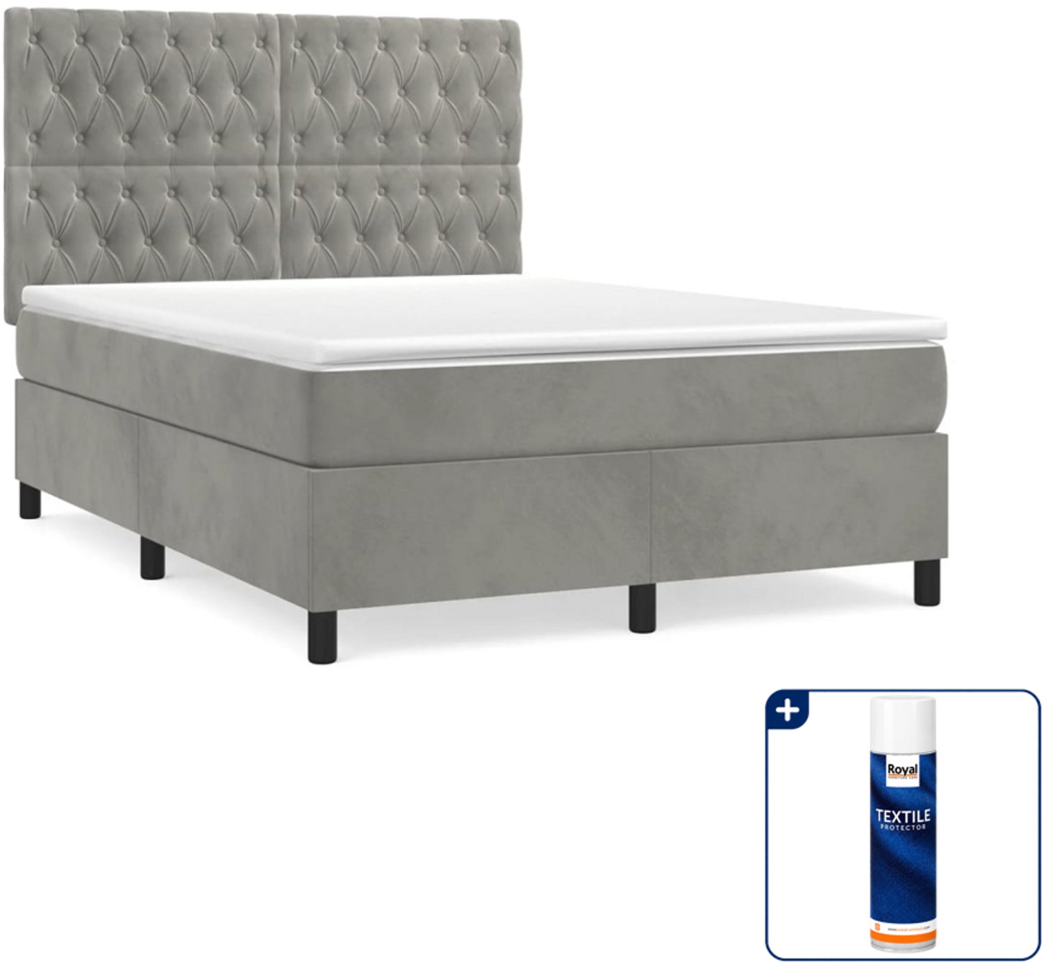 vidaXL boxspring met matras - Small double - 140 x 200 cm - lichtgrijs - Inclusief textielbeschermer 500 ml