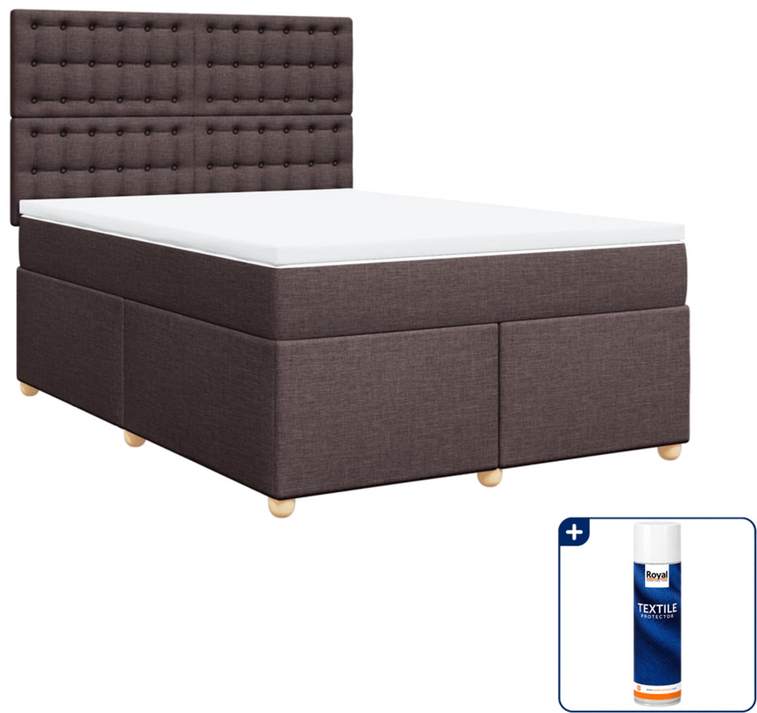 vidaXL Queensize boxspring met matras - 160 x 200 cm - donkerbruin - Inclusief textielbeschermer 500 ml