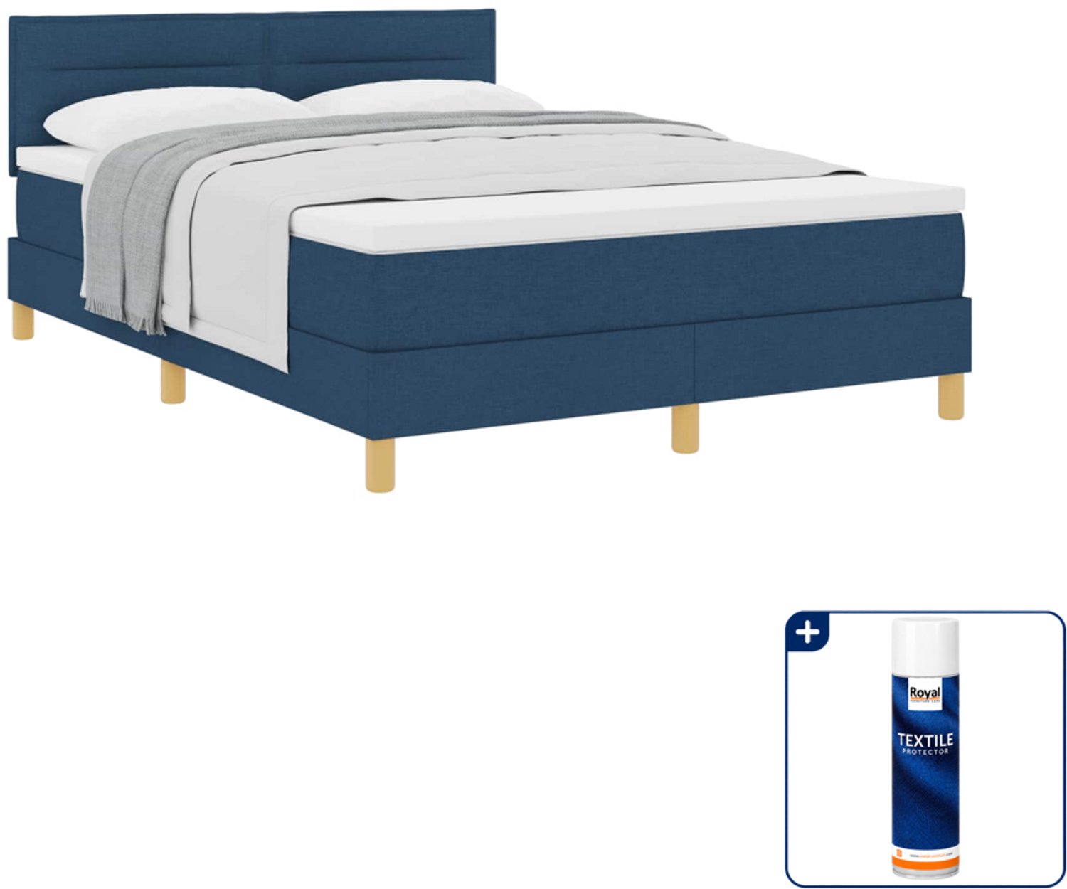 vidaXL Boxspringbed Small double - 140 x 200 cm - blauw - Inclusief textielbeschermer 500 ml
