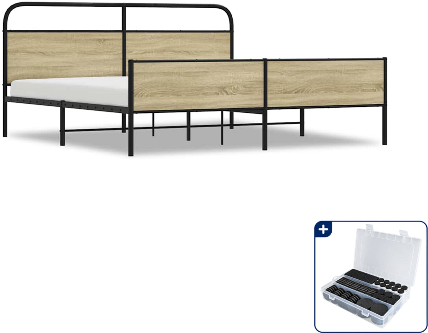 vidaXL bedframe - 183 x 213 cm - staal en bewerkt hout - sonoma eiken - Inclusief antikrasvilt 177-delig Bruin