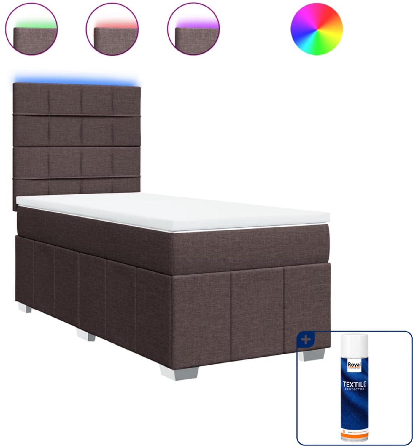 vidaXL boxspring met matras - 100 x 200 cm - stof - donkerbruin - Inclusief textielbeschermer 500 ml