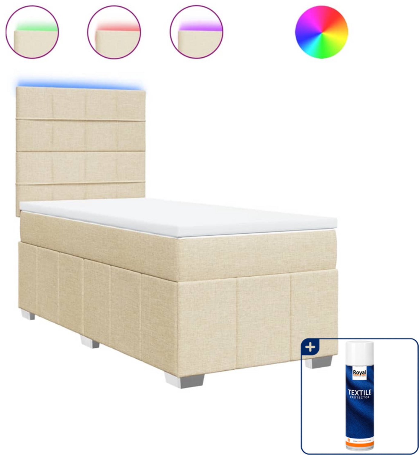 vidaXL boxspring met matras 100 x 200 cm - stof - crèmekleurig - Inclusief textielbeschermer 500 ml