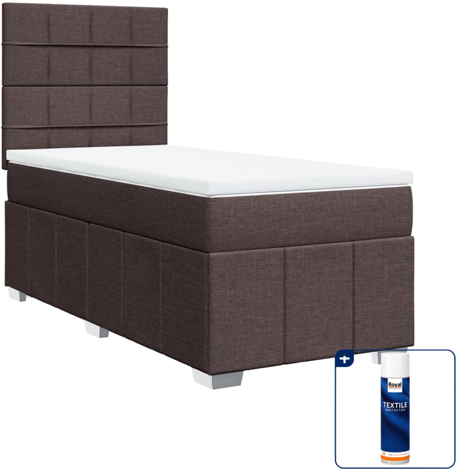 vidaXL boxspring met matras 100 x 200 cm - stof - donkerbruin - Inclusief textielbeschermer 500 ml