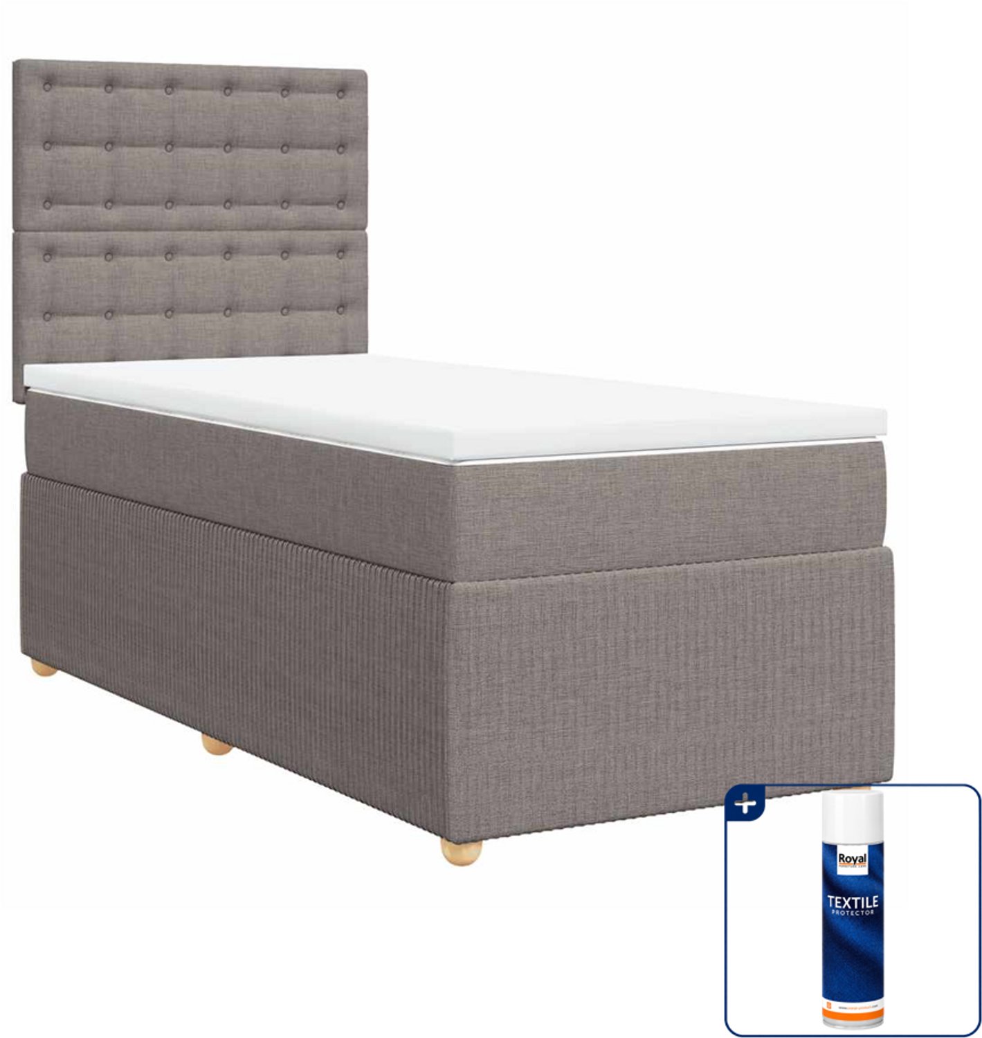 vidaXL boxspring met matras 90 x 190 cm - stof - taupe - Inclusief textielbeschermer 500 ml