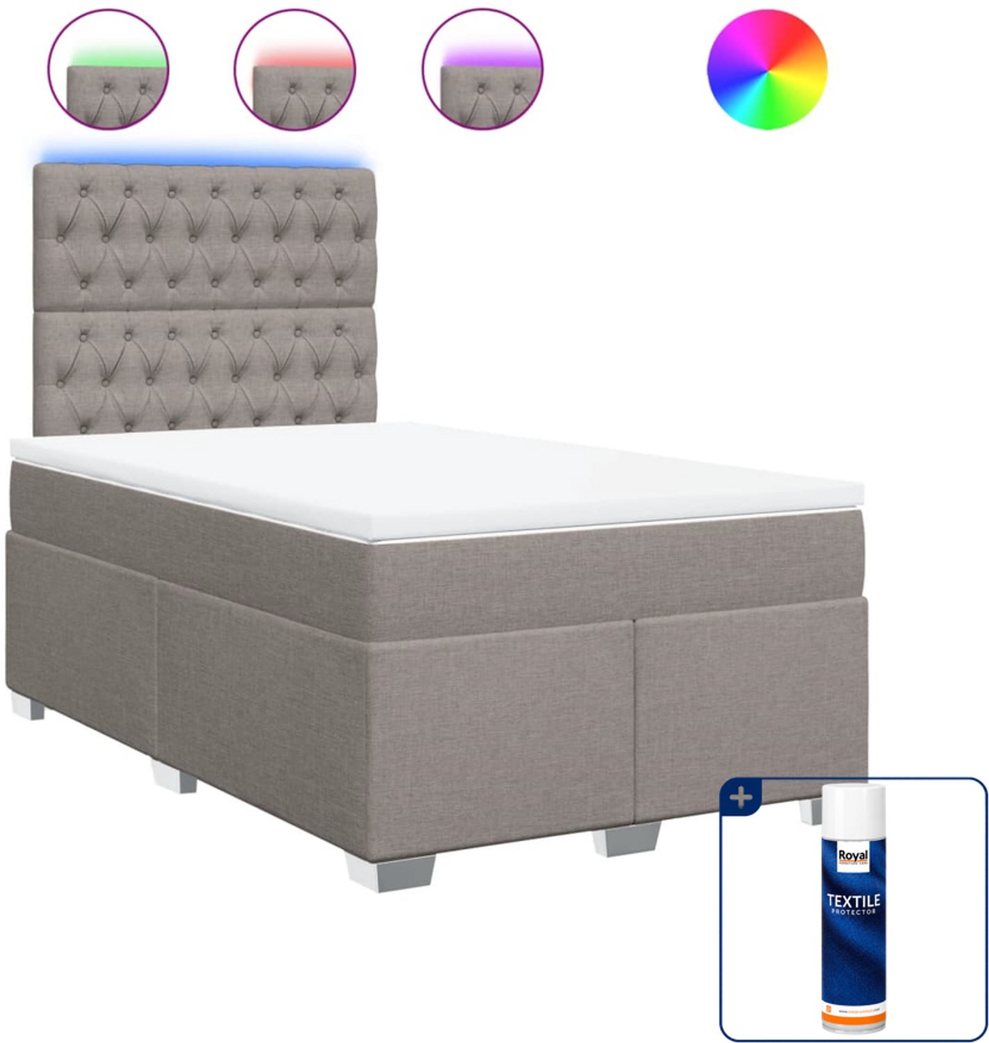 vidaXL boxspring met matras - 120 x 200 cm - stof - taupe - Inclusief textielbeschermer 500 ml