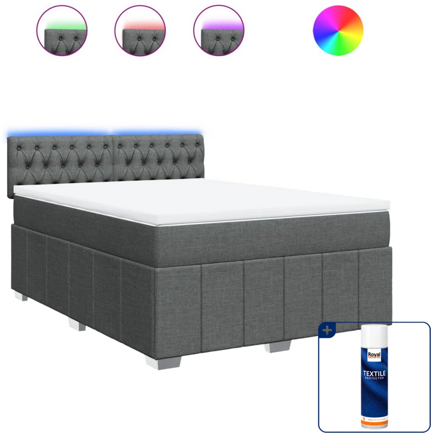 vidaXL boxspring met matras - Queensize - 160 x 200 cm - donkergrijs - Inclusief textielbeschermer 500 ml