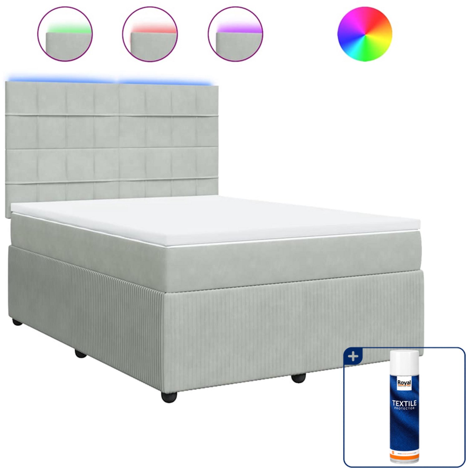vidaXL boxspring met matras - queensize - fluweel - lichtgrijs - Inclusief textielbeschermer 500 ml Bruin