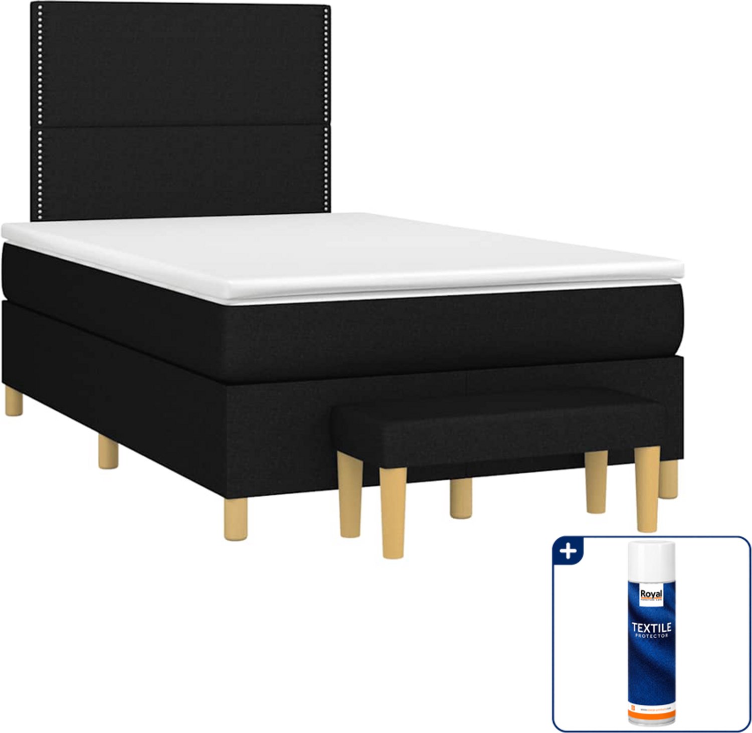 vidaXL boxspring met matras en bankje - 120 x 190 cm - zwart - Inclusief textielbeschermer 500 ml