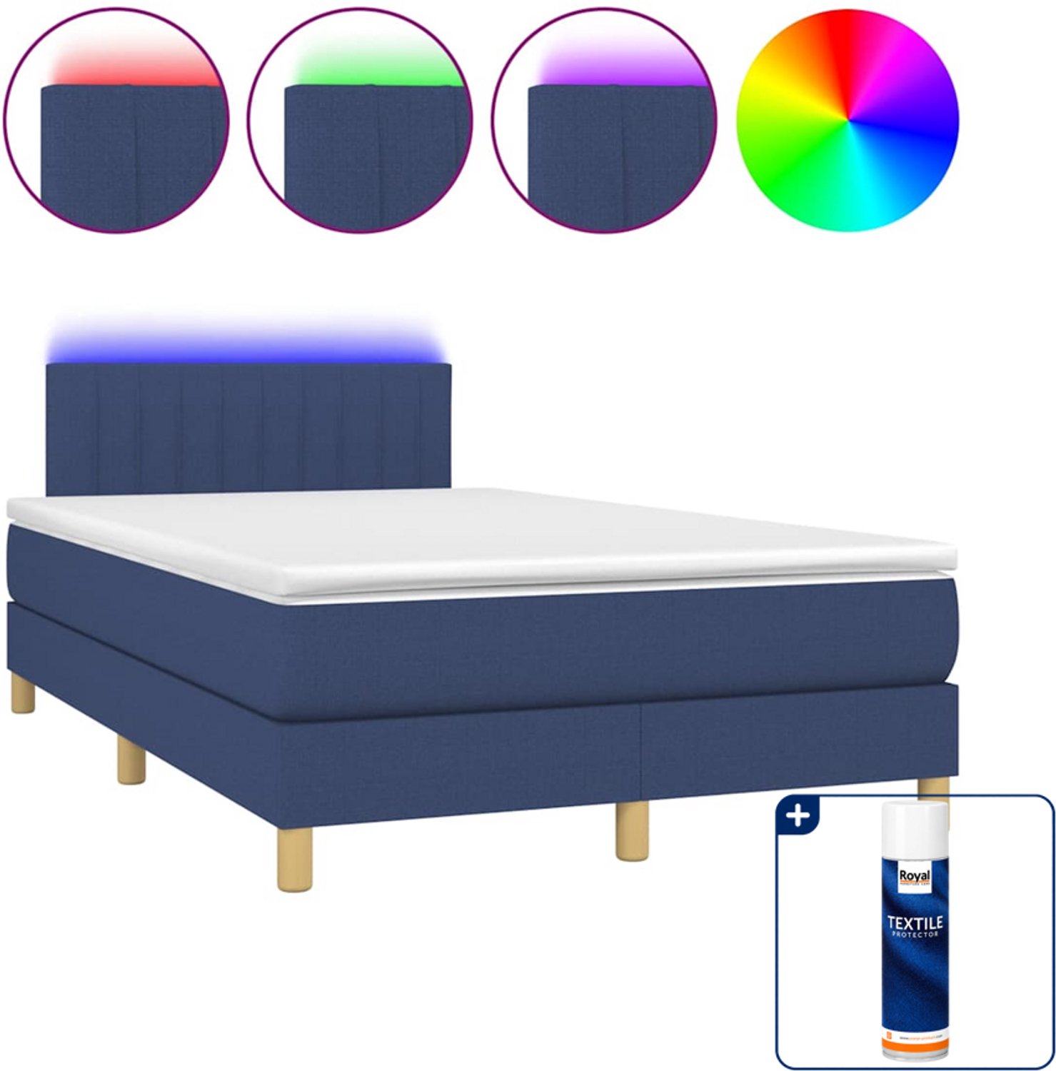 vidaXL boxspring met matras en LED - 120 x 190 cm - blauw - Inclusief textielbeschermer 500 ml
