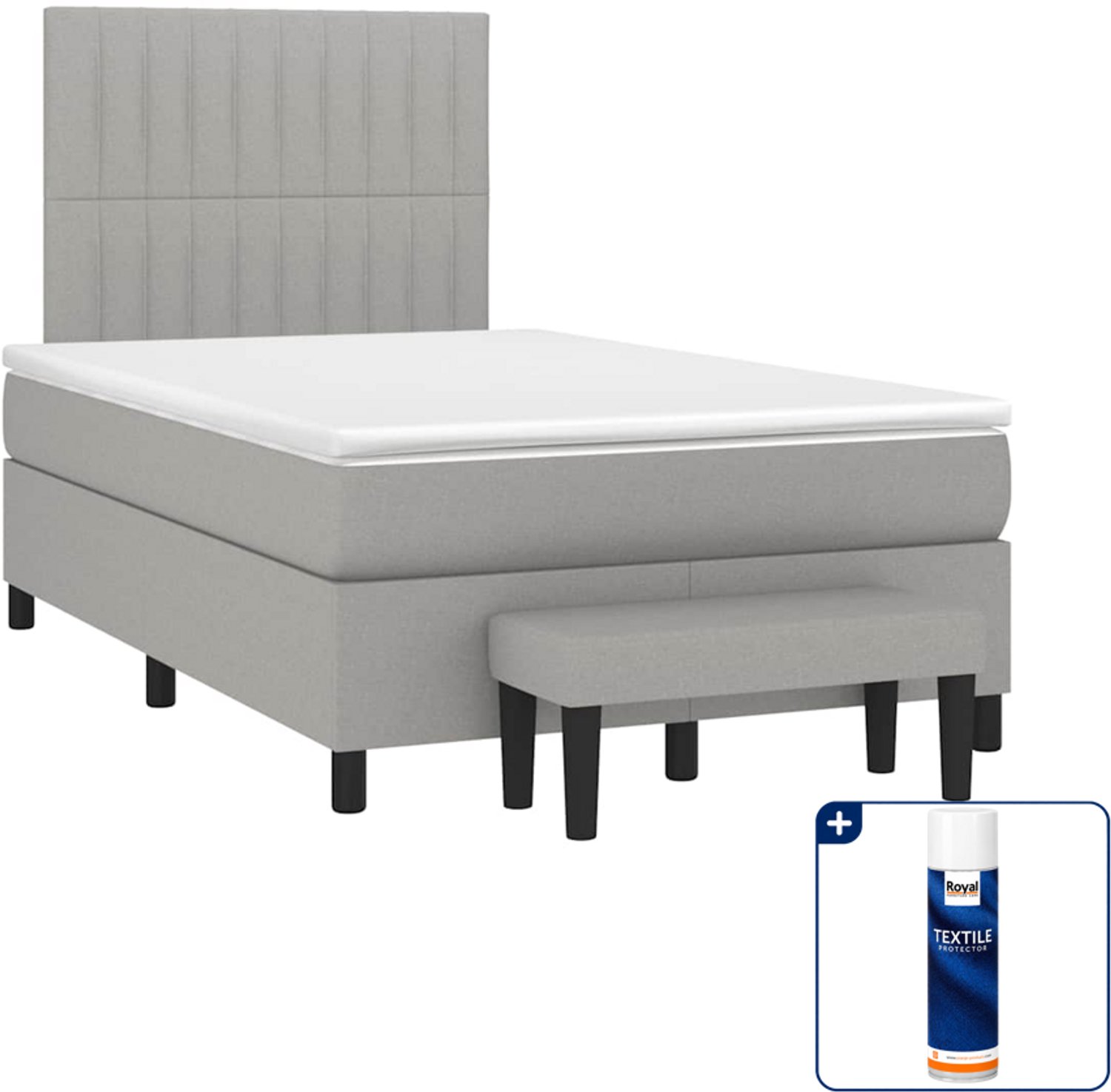 vidaXL boxspring met matras en bankje - 120 x 190 cm - lichtgrijs - Inclusief textielbeschermer 500 ml