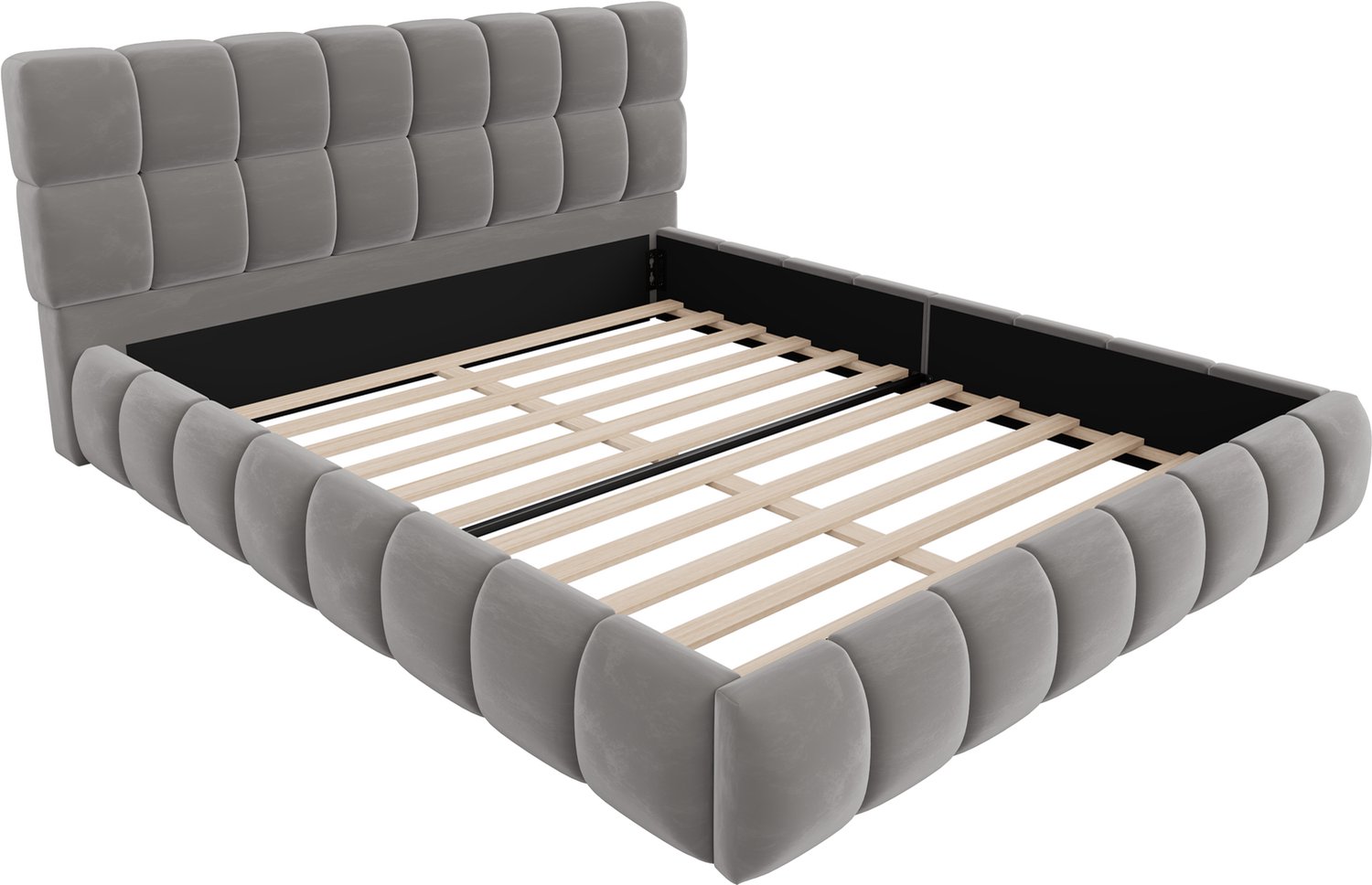 MUVANO Gestoffeerd bed 140x200 cm - Tweepersoonsbed met lattenbodem en zacht hoofdbord - Fluwelen bekleding - Voor slaapkamer en gastenkamer - Grijs