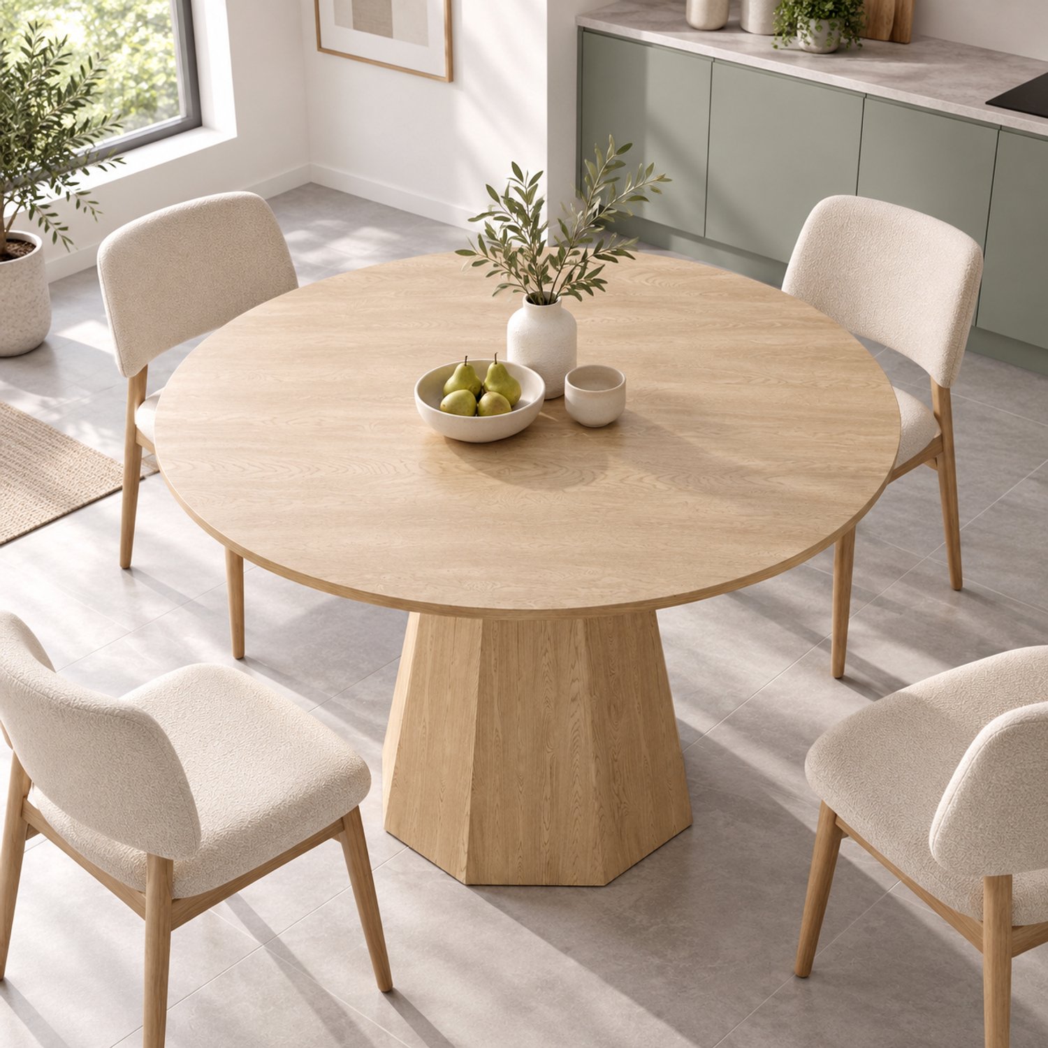 CHICFURN Eettafel - 4-6 personen - Rond - Tafelvoet - Eikenkleur