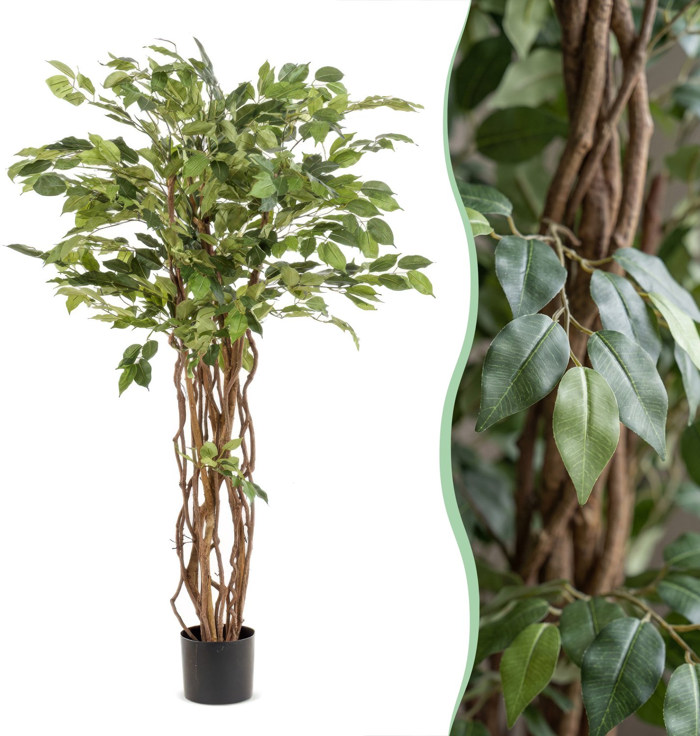 Green Boutiq kunstplant - Ficus liana - Vioolbladplant - 140cm Bruin