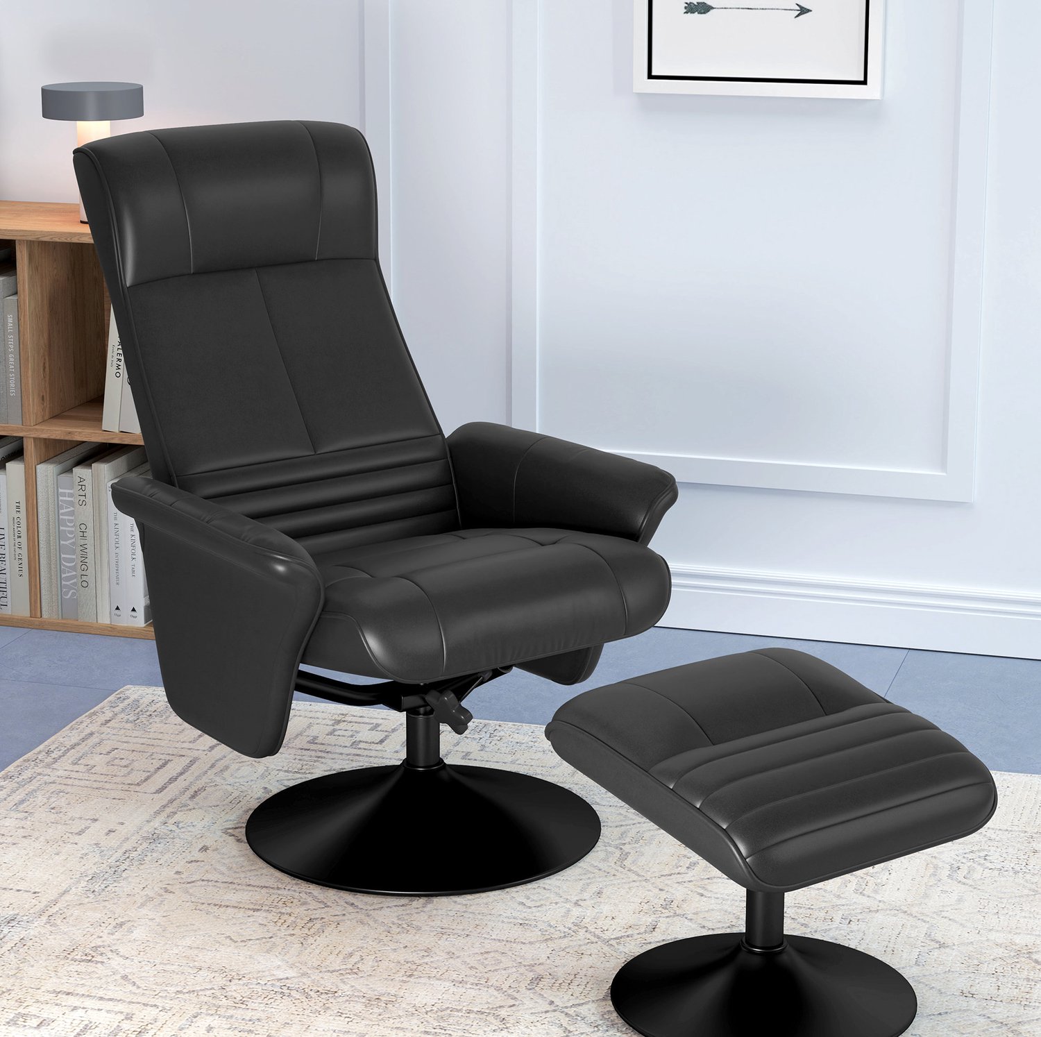 MODENUIT Relaxfauteuil 71 x 69 x 104 cm - Draaibaar en Verstelbaar Met Hocker - Woonkamer - Polyester - Zwart