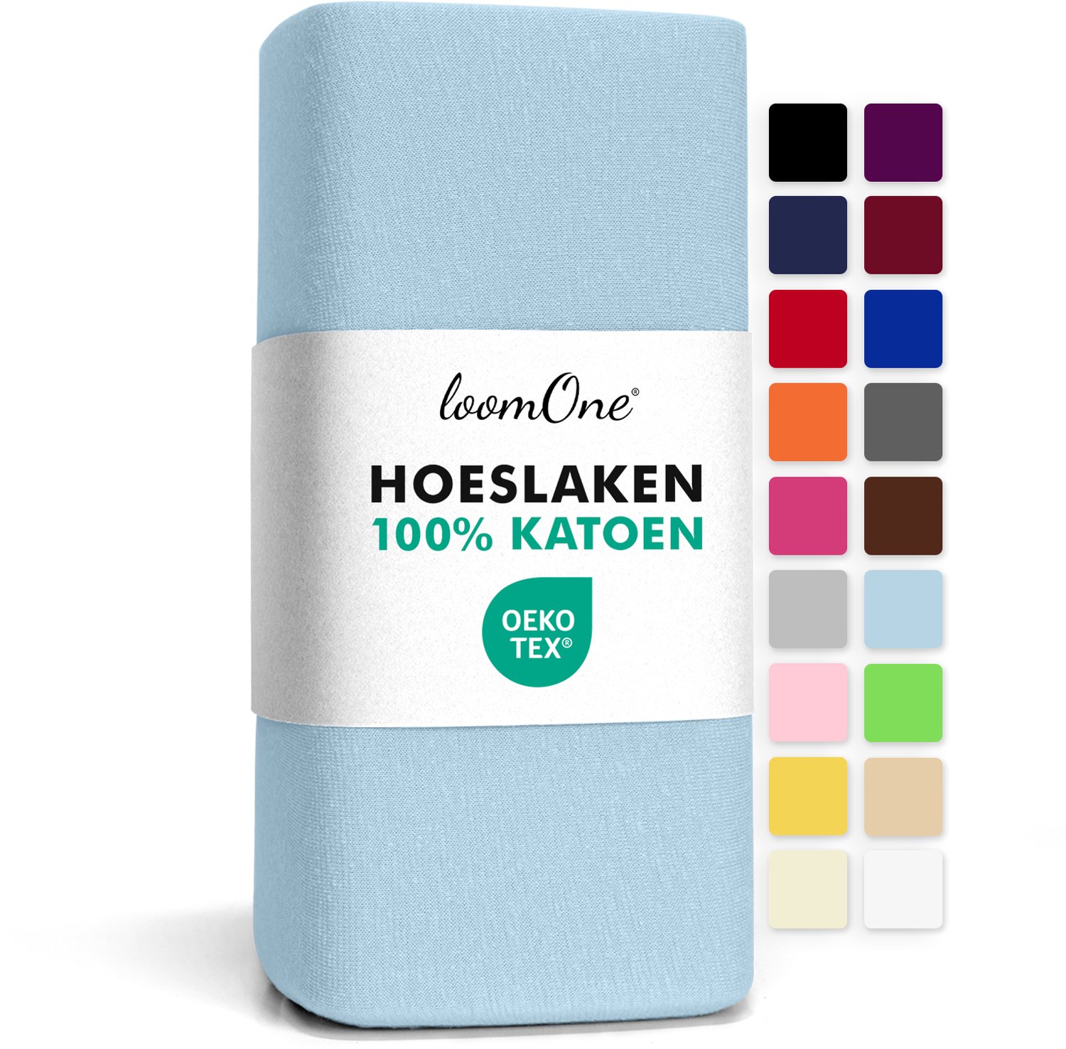Loom One Hoeslaken – 100% Jersey Katoen – tot 40cm matrasdikte– 160 g/m² – voor Boxspring-Waterbed - Lichtblauw, foto 2