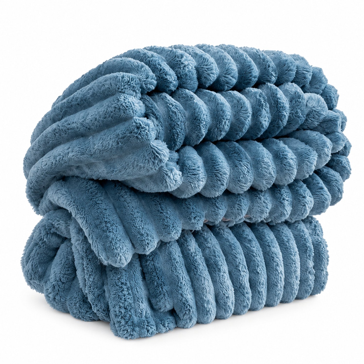 SWGOTA Blauwe gestreepte pluche plaid 180 x 200 cm, polyester en machinewasbaar