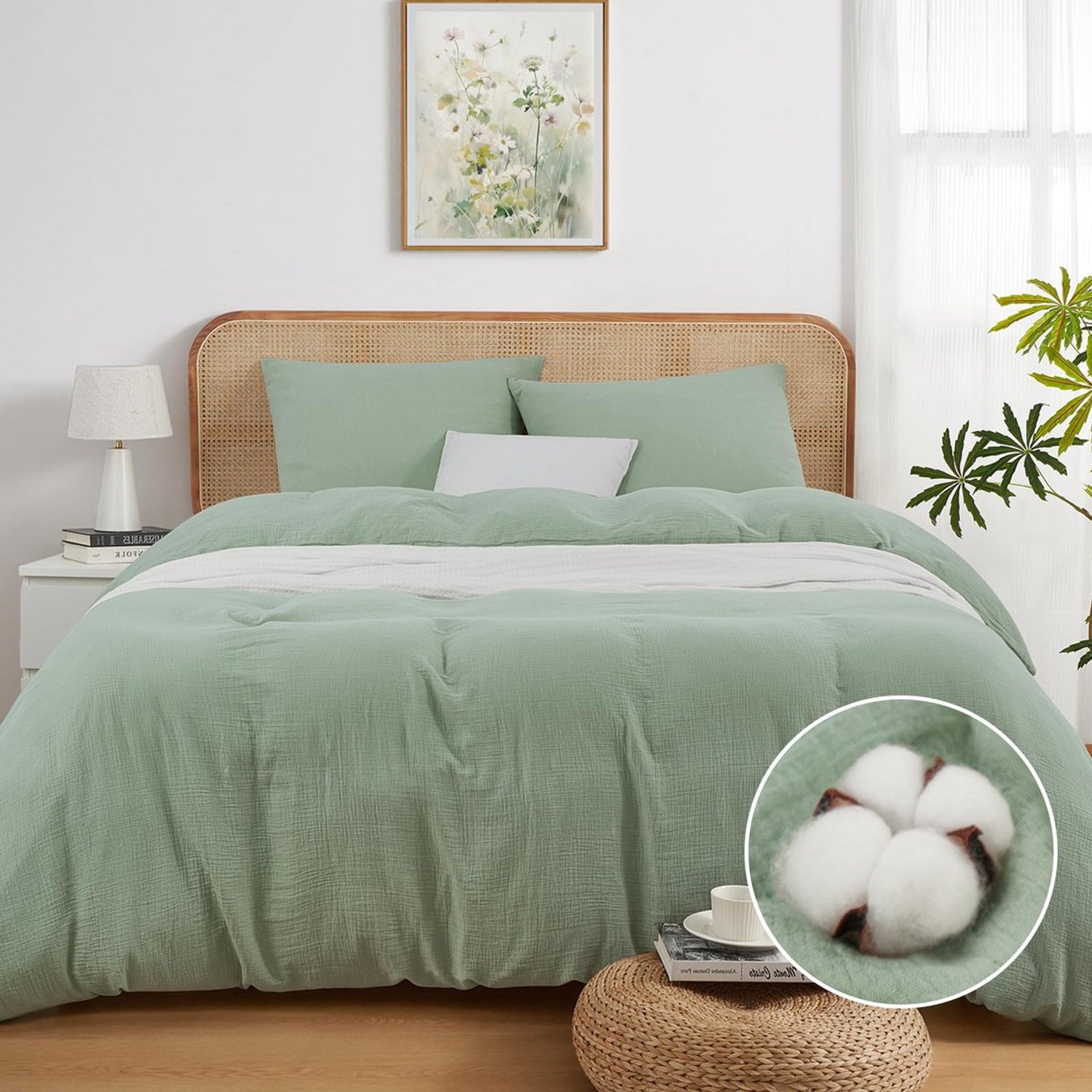 Duraxl Beddengoedset - Katoenen mousseline - 200 x 220 cm - Groen