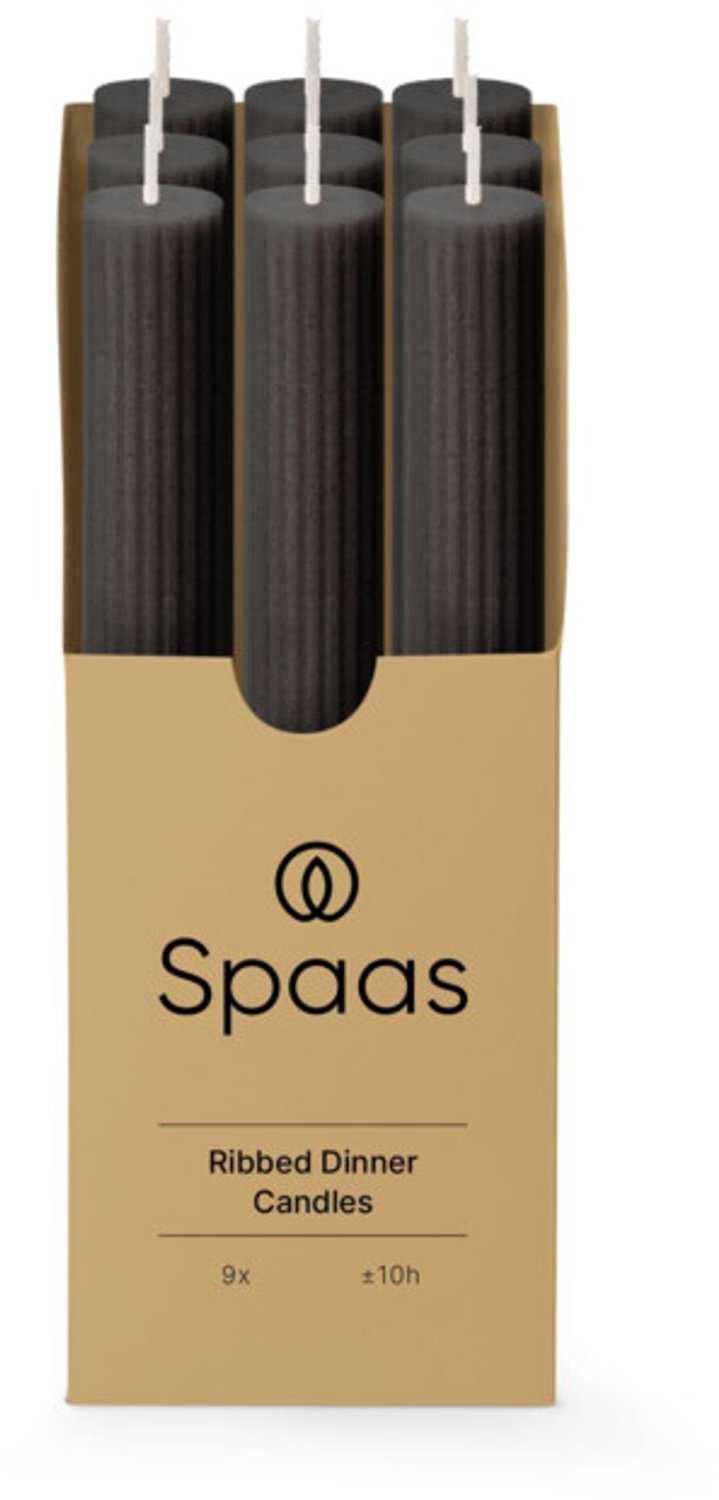 SPAAS Geribbelde Dinerkaars Zwart 9 stuks