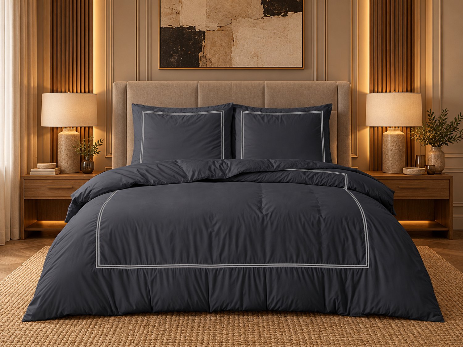 Dormidor Dekbedovertrek Suite Élégance – 240x200/260 cm – 100% Percale Katoen – Zwart/Grijs – 2 Kussenslopen