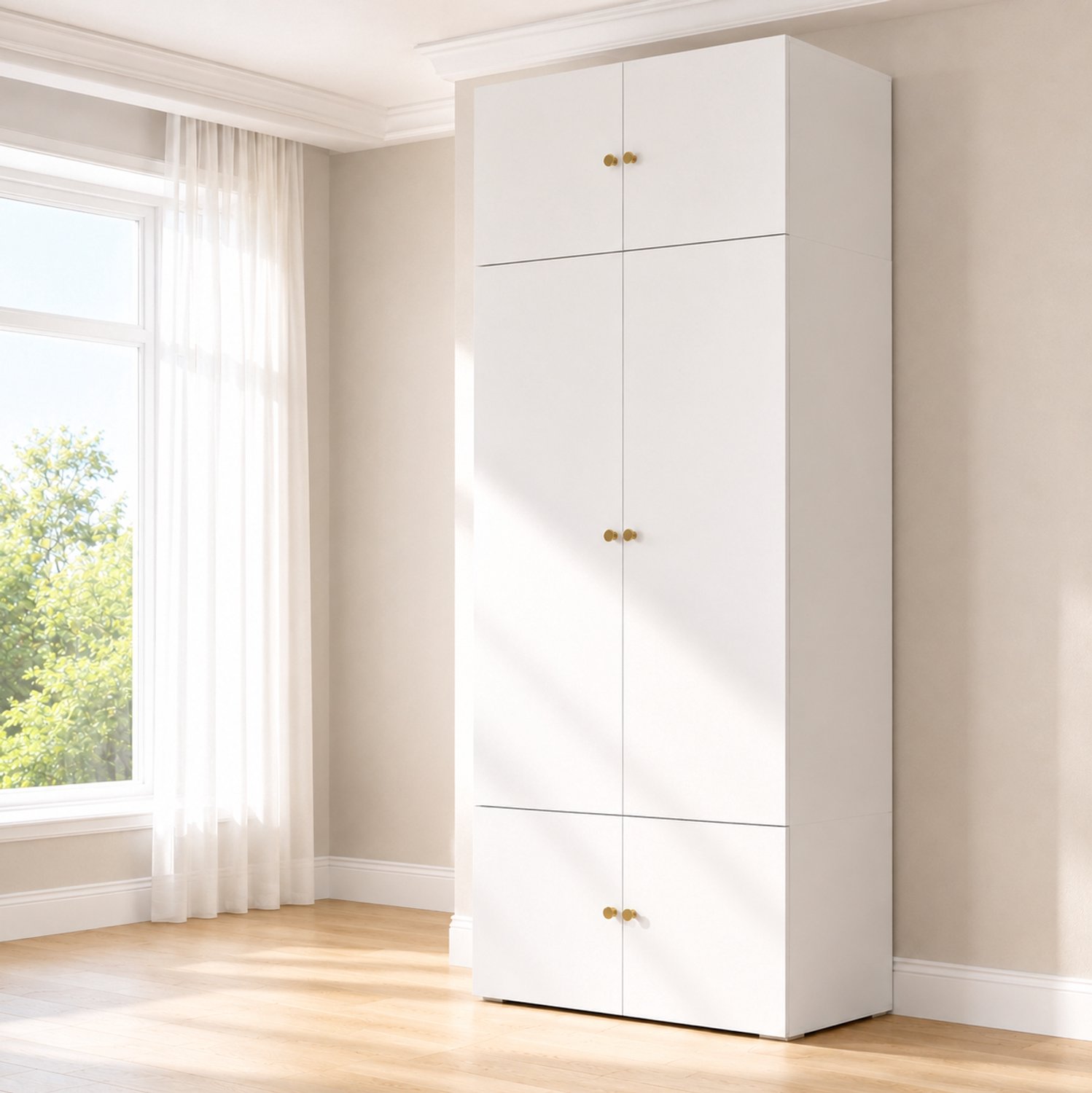 REDOM Kledingkast 90x50x200 cm - 2 draaideuren, kledingstang en 5 opbergvakken - Wit