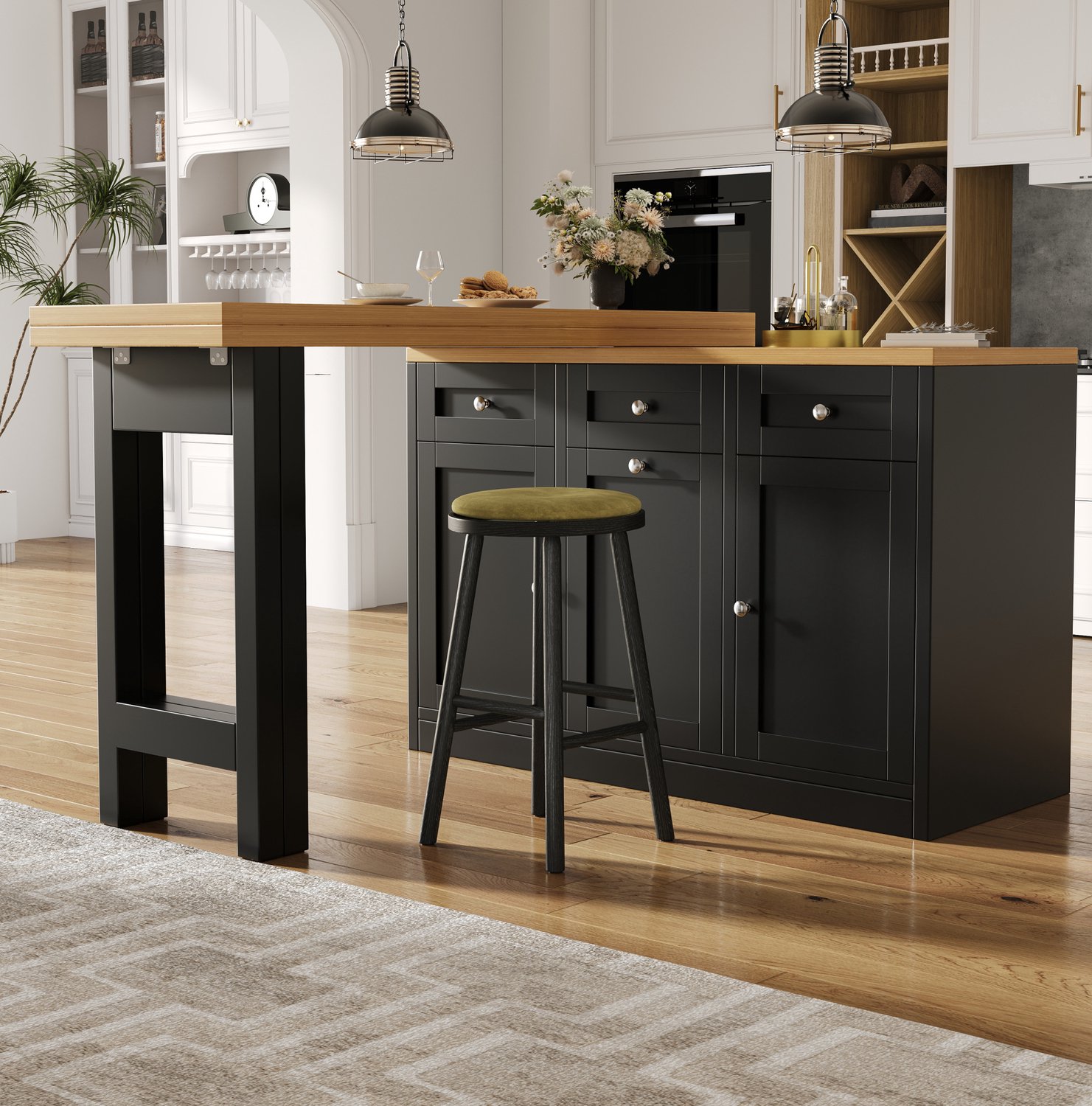 Maisentiel Uitschuifbare bartafel met lade en opbergruimte - 120-200 x 40 x 76 cm - zwart