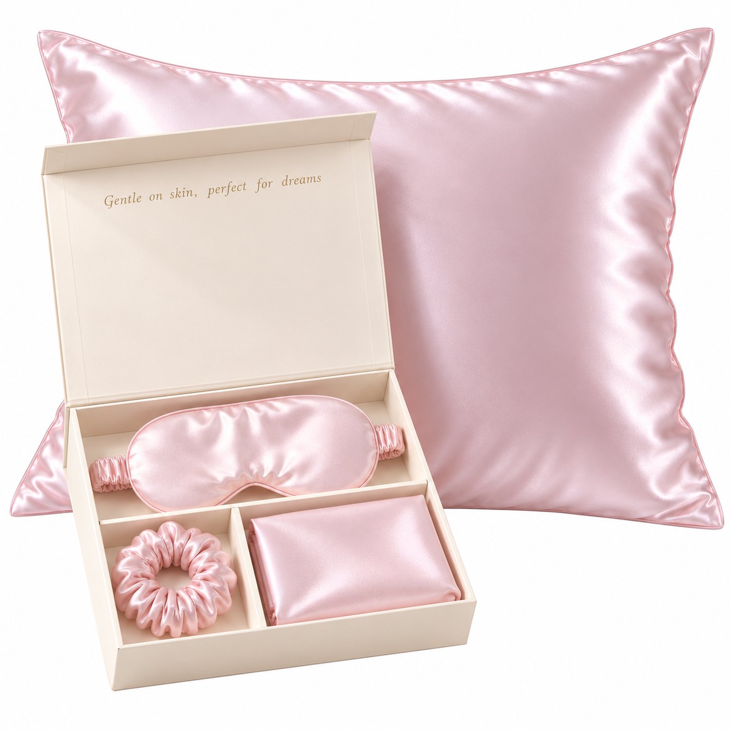 Puruvera Zijden Kussensloop Cadeauset - 60x70 cm met Slaapmasker en Scrunchie - 100% Moerbeizijde (Mulberry) - 25 Momme - Lichtroze