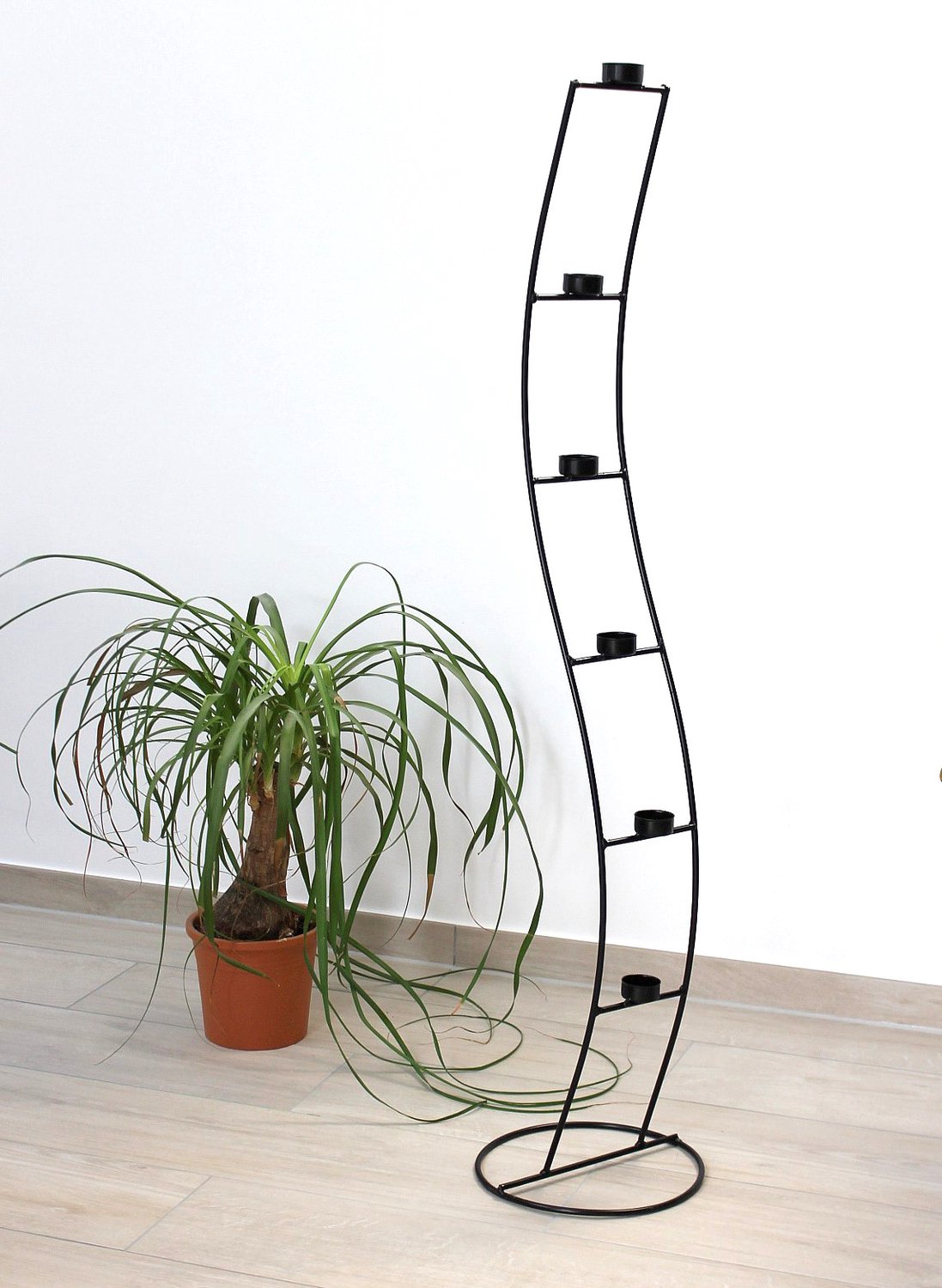 ‎DanDiBo Theelichthouder staand voor 6 theelichtjes - Zwart metaal - 120 cm