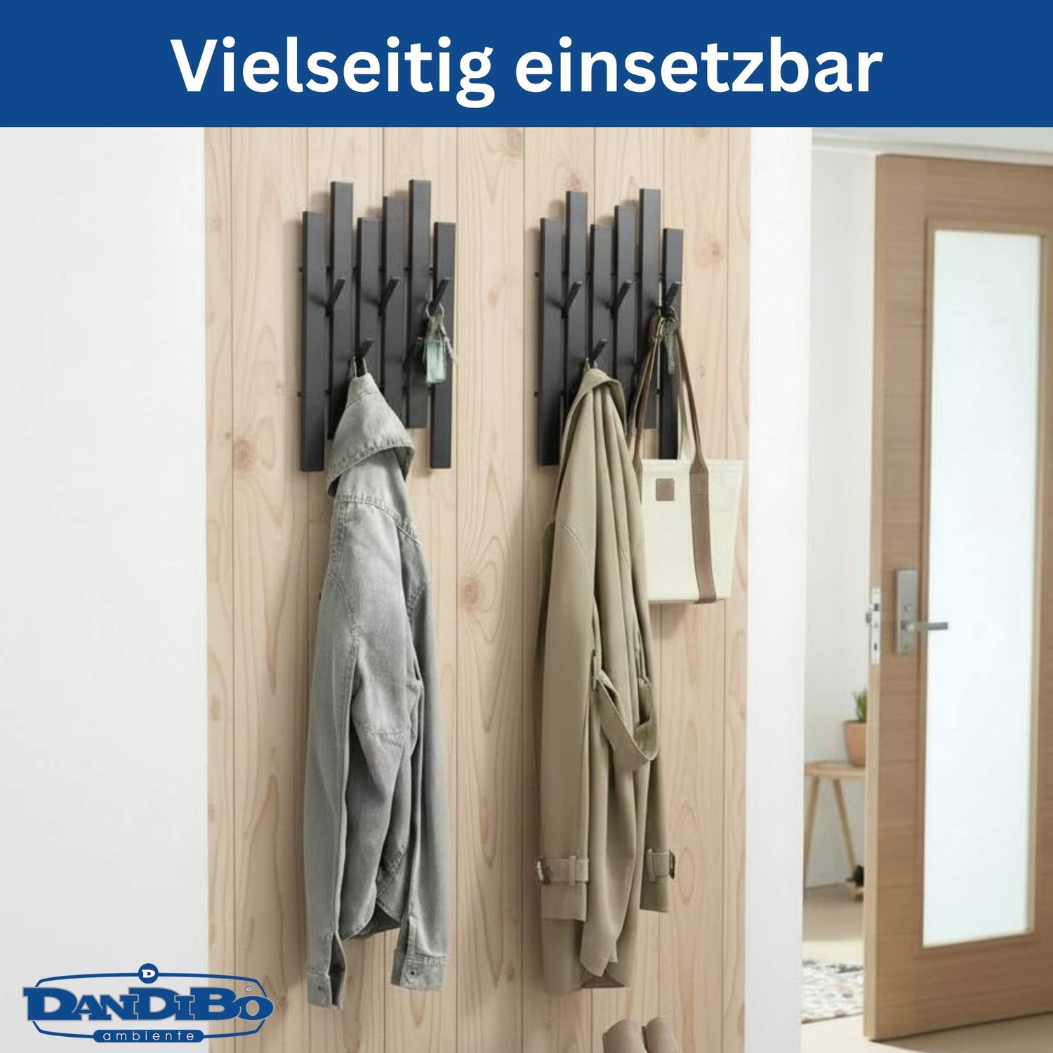 ‎DanDiBo DanDiBo Wandkapstok paneel - 5 haken - Zwart metaal - 35 cm