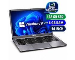 GMR 14 Inch Laptop – Intel Celeron N4000 – 6GB RAM – 128GB SSD – Windows 11 Pro – HD Scherm – QWERTY – Voor Studie, Thuiswerken en Dagelijks Gebruik