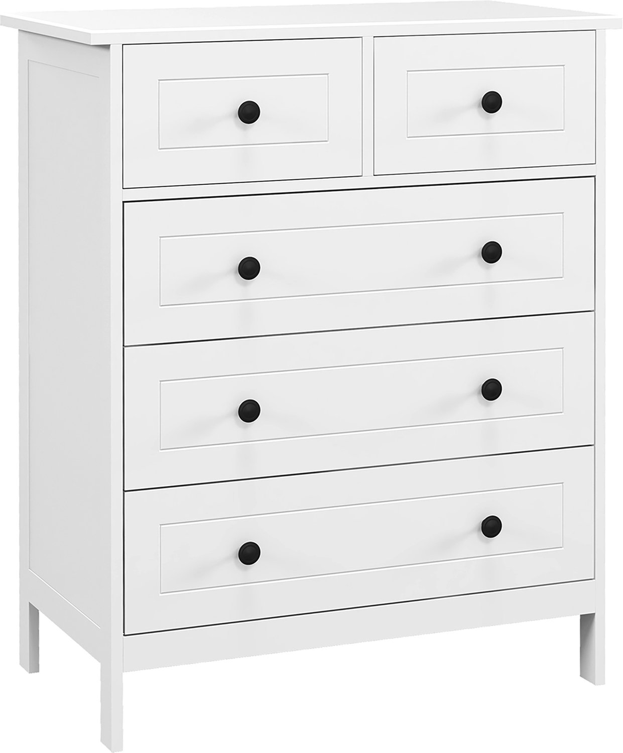 Lunpog Commode met 5 laden, opbergkast, 74 x 40 x 91 cm, wit | Voor slaapkamer, kantoor, entree, eigentijdse stijl, metalen zwart handgreep Blanc