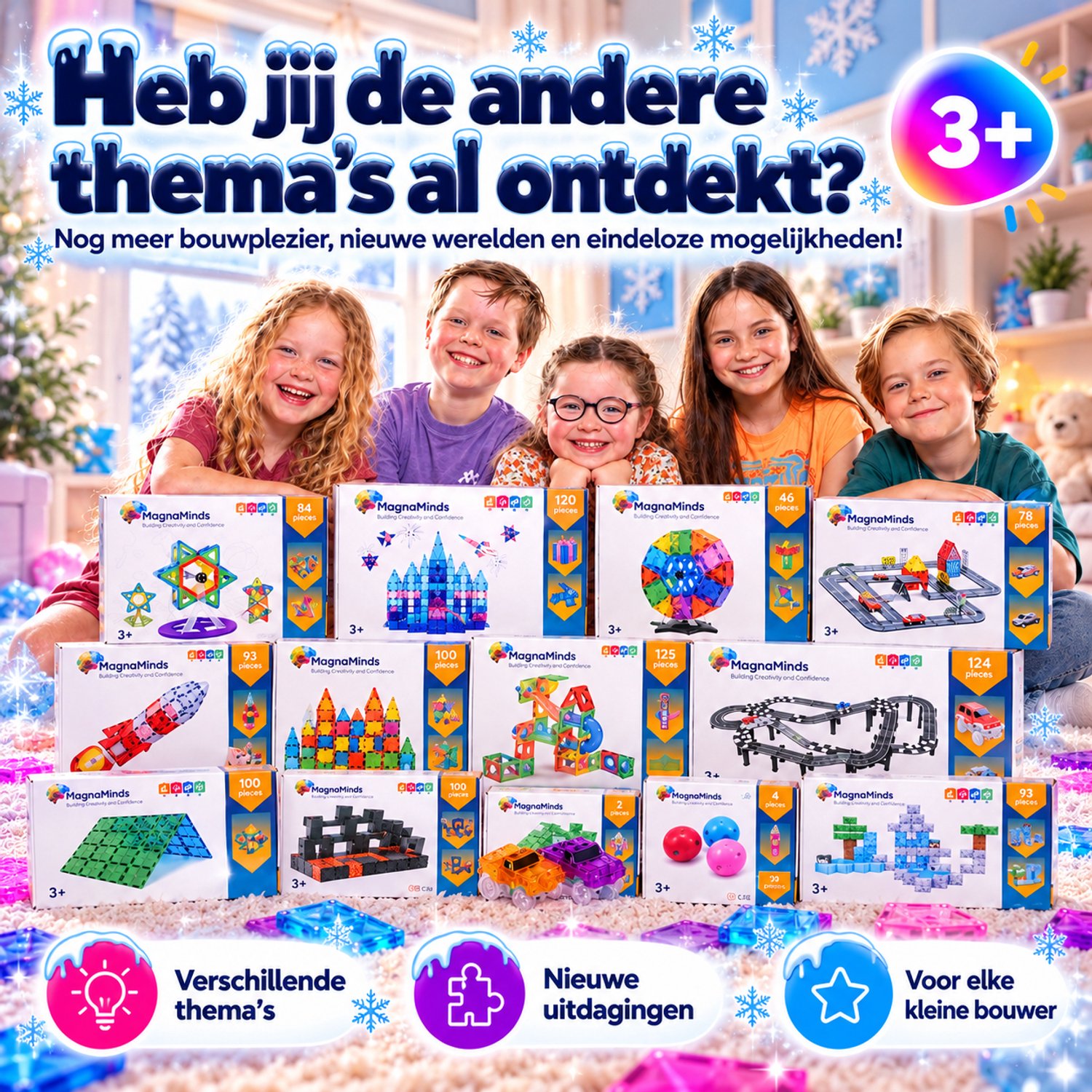 Magna Minds - Magnetic Tiles - Ice prince/princess - Magnetisch Speelgoed - 120 stuks - Constructie speelgoed - Magnetische tegels - Montessori speelgoed - Magnetic toys - Magnetische bouwstenen - Speelgoed Kinderen — afbeelding 5