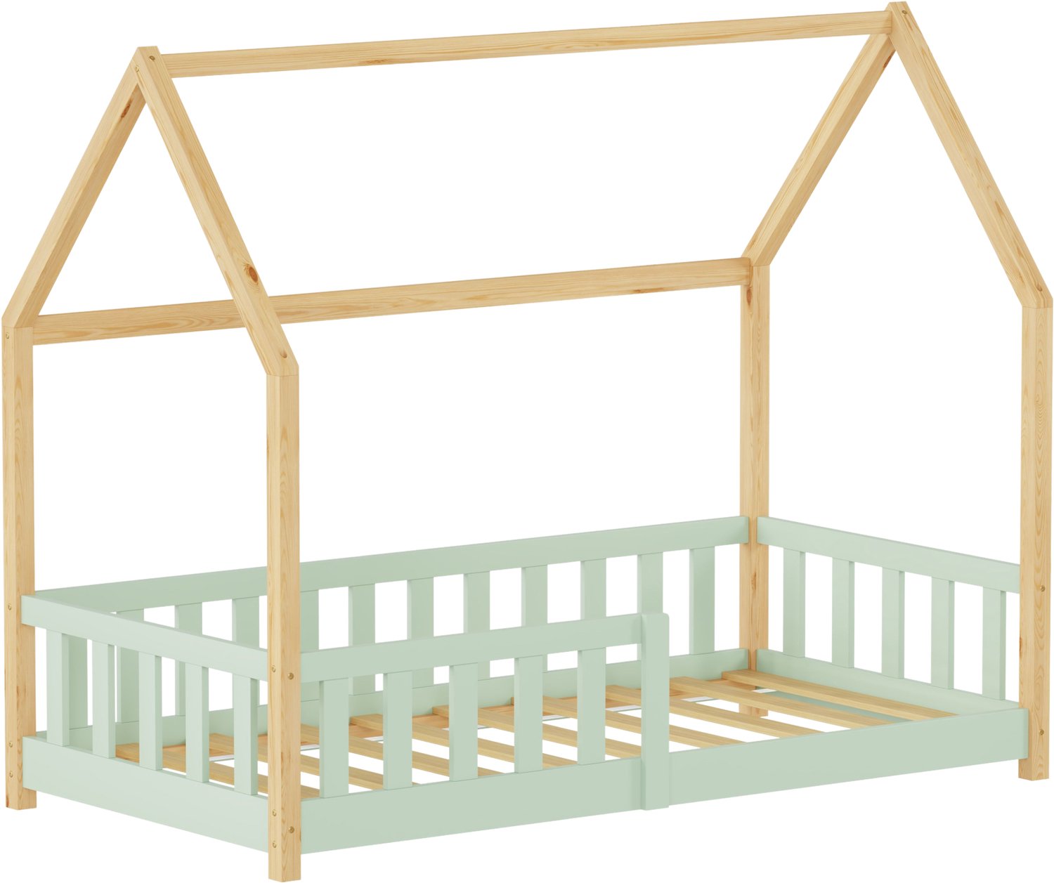 Kinderbed Hesel montessori bed met uitvalbeveiliging 80x160 cm mint en naturel [en.casa]