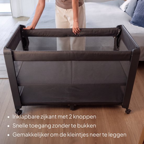 Lionelo Patty - 5-in-1 Baby bed & Co Sleeper - Reisbed, Box & Kinderbed - Campingbedje - T25-Matras - 2 Hoogtes - Wielen - Mesh - Transporttas van Merkloos — afbeelding 4