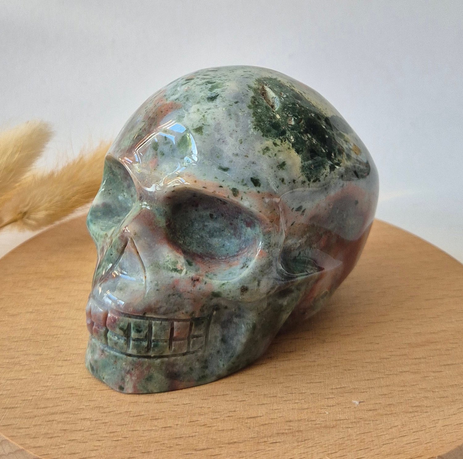Moonlight Gemstones XL Ocean Jasper Skull 441g – 9 cm Edelsteen Schedel Meerkleurig