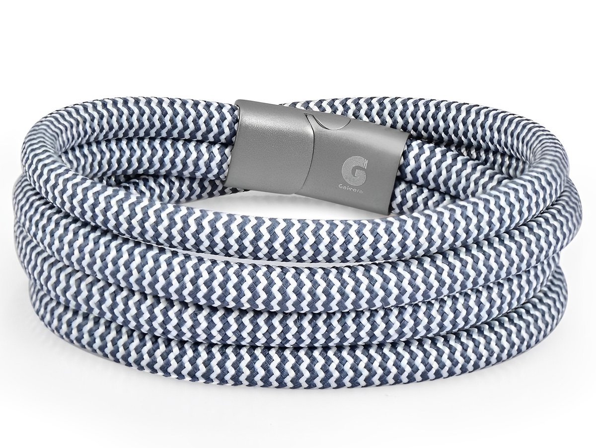Touw armband Heren Wit - Blauw Surfer Sportief Touw Galeara design Noa Double Scheepstouw armbanden 18.5cm