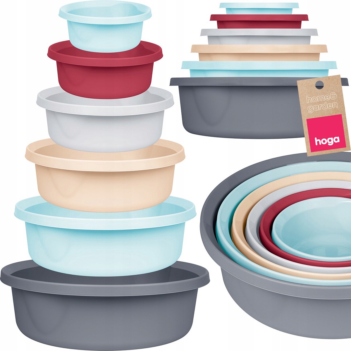 Set van 6 Hoga Plastic Wasbakken 2L-20L - Veelzijdig & Duurzaam