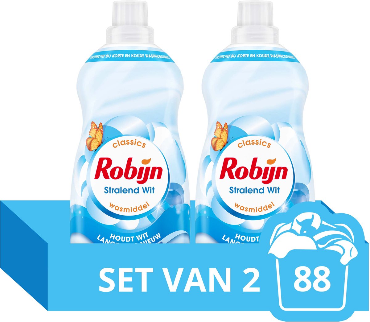 Robijn - Vloeibaar Wasmiddel - Klein & Krachtig - Stralend Wit - Voordeelverpakking - 2 flessen - 88 Wasbeurten