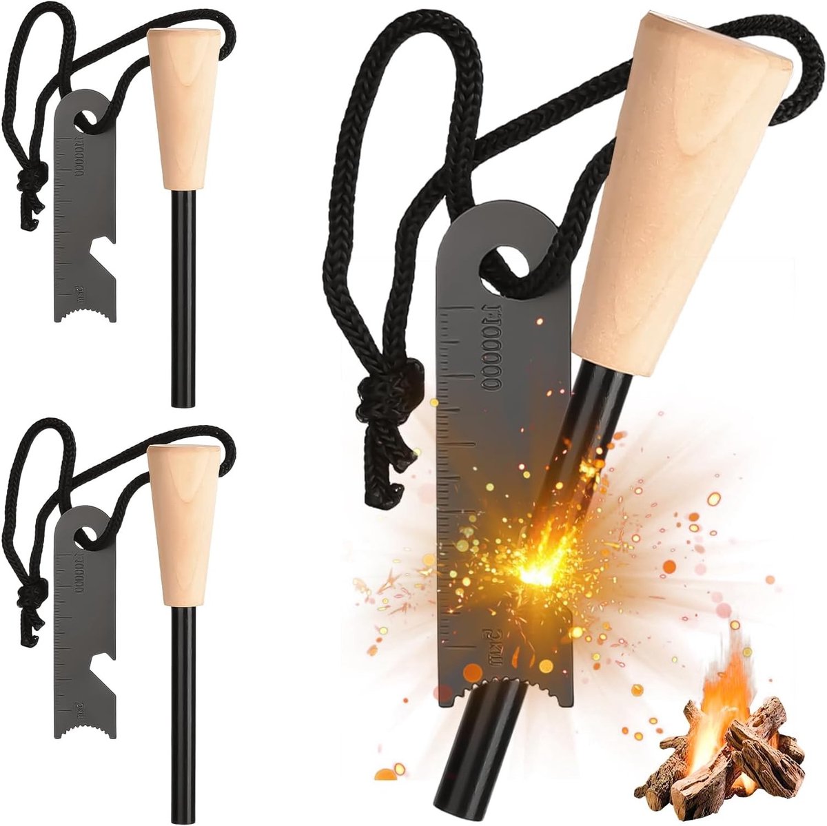 3-delige vuurstarter set: overlevingsflint met paracord, ideaal voor kamperen, bushcraft en outdoor avonturen, krachtige vonken voor elk avontuur
