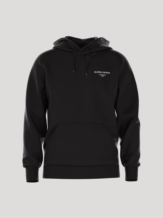 Zwarte hoodie van Björn Borg met capuchon en kangoeroezak. Klein logo op de borst.