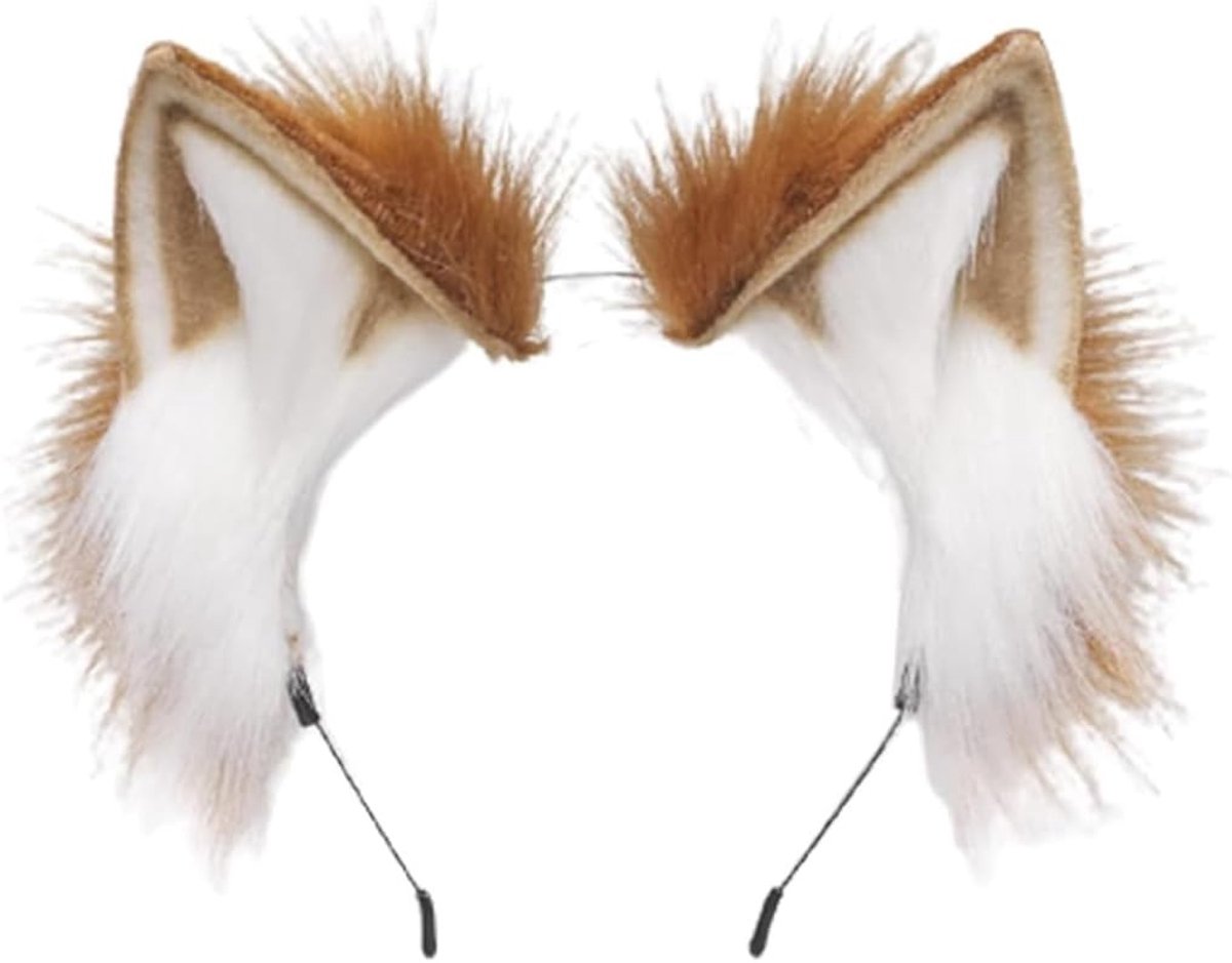 Handgemaakte kattenoren en vossenoren, perfect voor cosplay, feestaccessoires en kostuums (bruin-wit)