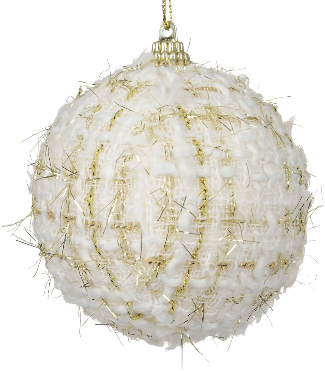 Kaemingk kerstbal stof wit goud zilver draad 8 cm onbreekbaar