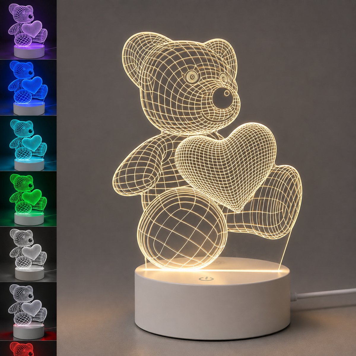 Nina's Giftshop® 3D LED Nachtlamp Teddybeer met Hart - 7 Kleuren - Sfeerlamp - Valentijn Cadeau voor Haar of Hem