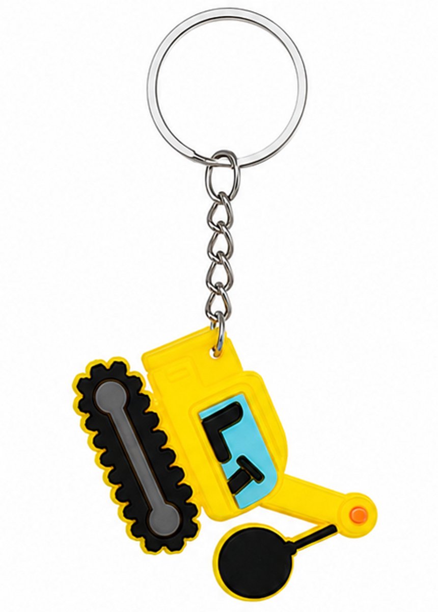 Sloopkogel Kraan Sleutelhanger Geel - Stoere Rubberen Sloopkraan - Bouwvoertuig Sleutelbos Decoratie - Ideaal als Uitdeelcadeautje of Kindertraktatie Bouw Thema