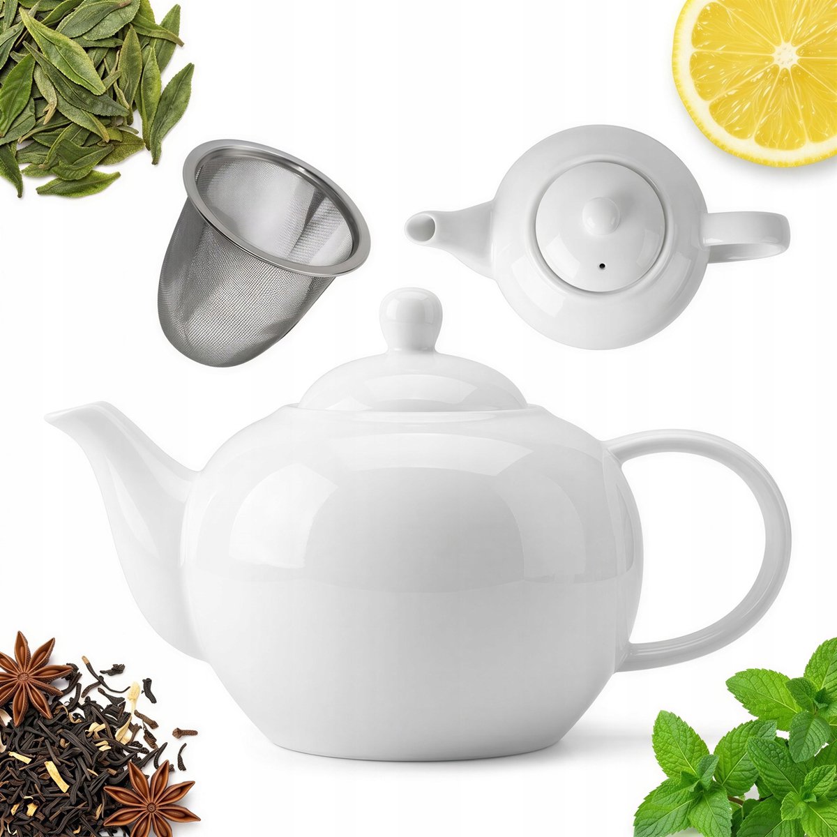 Porseleinen theepot met RVS filter - 1L - Wit