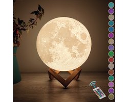 FOOCCA® Maanlamp 3D Tafellamp 20 cm - 15 cm, 18 cm, 24 cm Via Menu - Maan Lamp - Accu 15 tot 89 uur - 16 Dimbare LED Kleuren & Afstandsbediening - Extra Realistisch