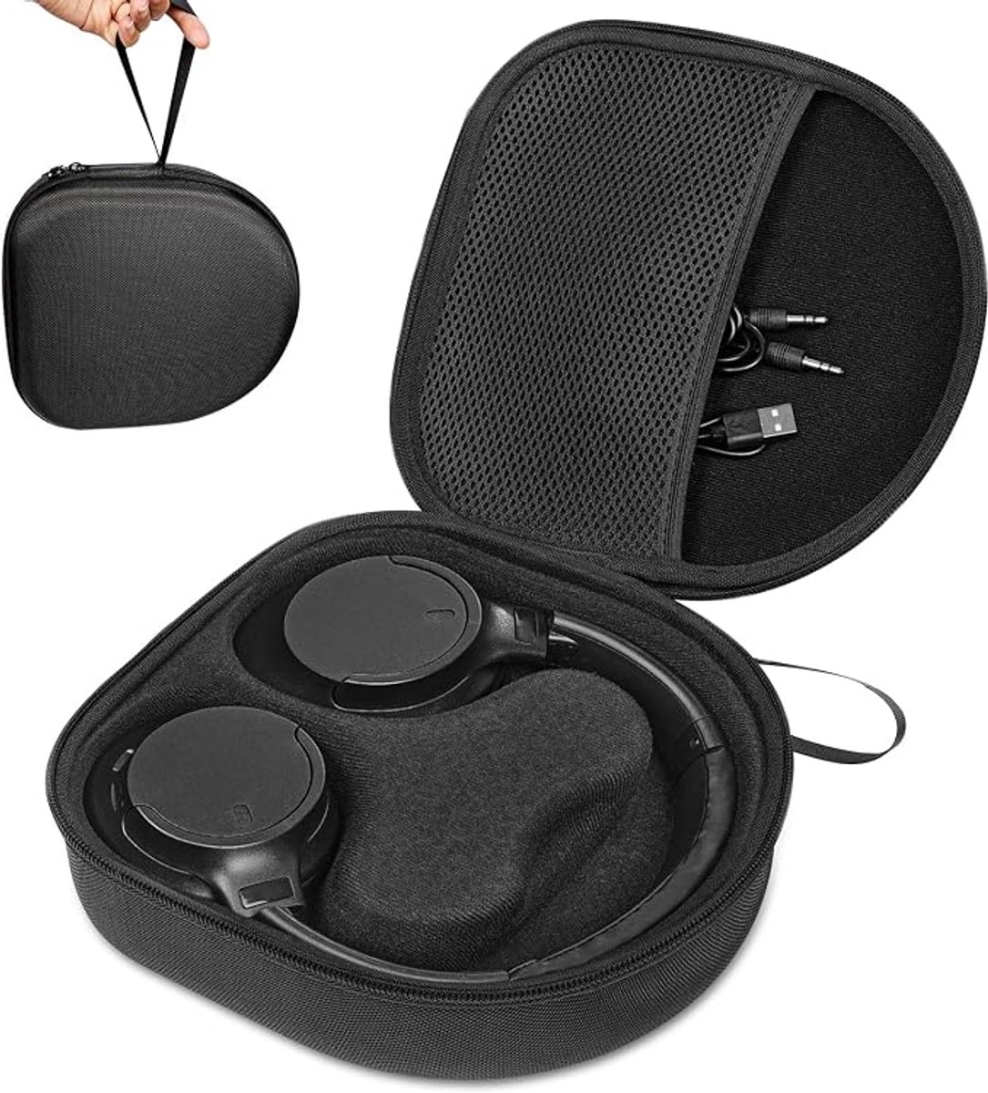 Koptelefoonhoes - hard sleeves - koptelefoon Hoes - reis-hoofdtelefoonhoes - Over Ear - Beschermhoes - Draagtas - draagbare - universeel - voor de meeste bluetooth-over-ear hoofdtelefoons - zwart