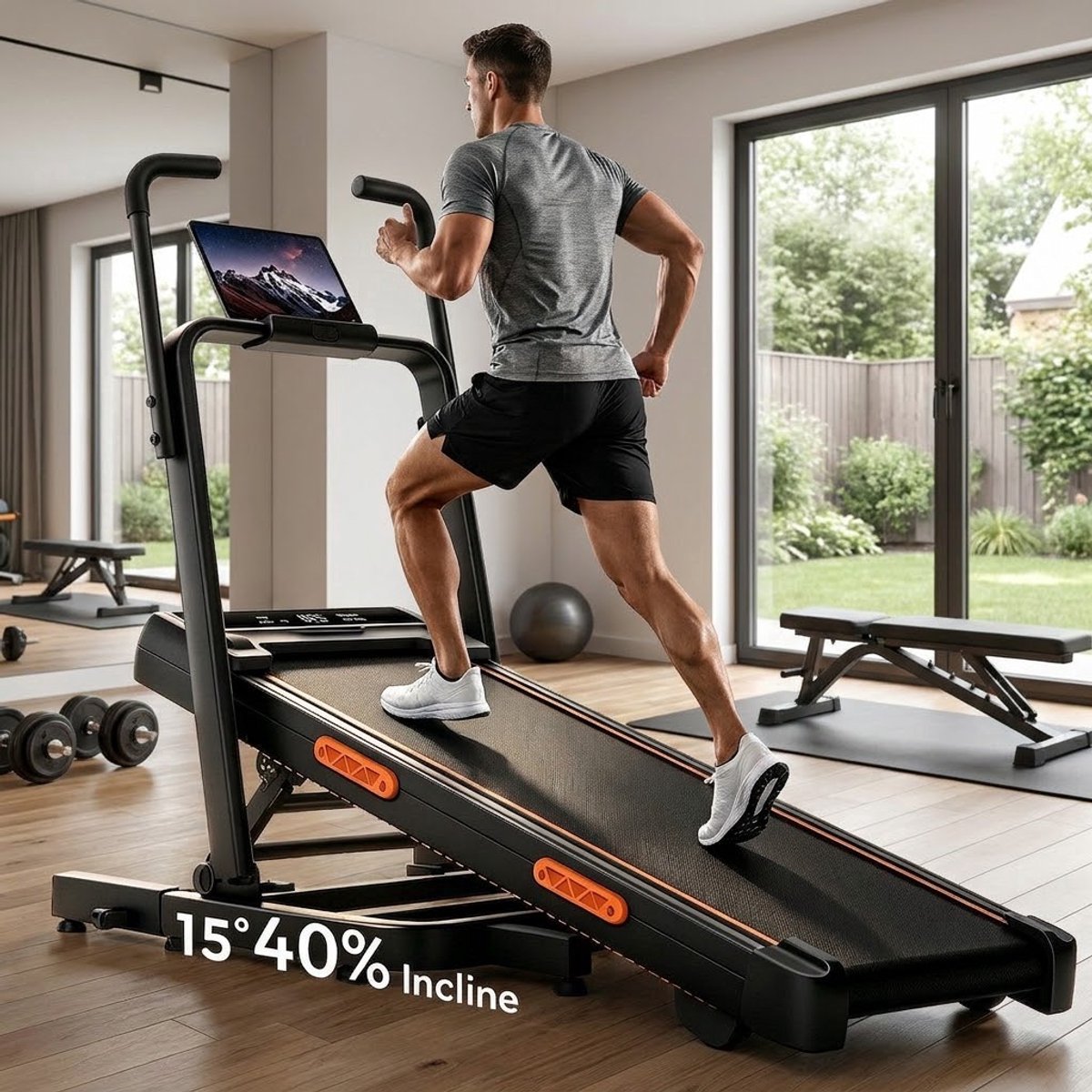 Loopband met maximale helling van 40% en groot loopoppervlak (100 x 40 cm) voor comfortabel hardlopen