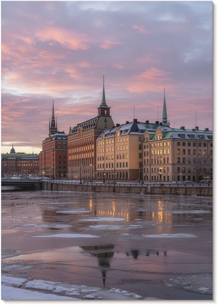 Tulup Polycanvas Wandposter - De Stad 'S Avonds, Fotografie - A4 - Roze Design - Rechthoek - Interieurdecoratie - Woonkamer, Slaapkamer, Kantoor - Klassiek