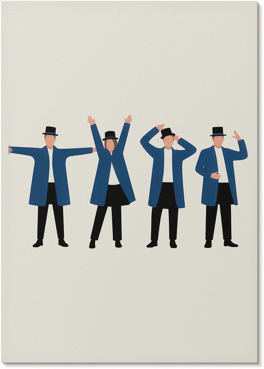 Tulup Polycanvas Wandposter - Kwartet, Illustratie - A4 - Blauw Design - Rechthoek - Muurkunst - Woonkamer, Slaapkamer, Kantoor - Minimalist