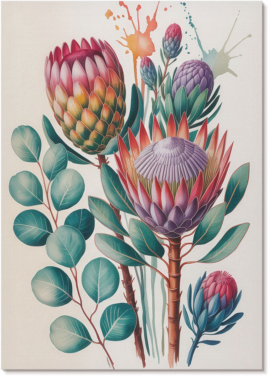 Tulup Polycanvas Poster - Illustratie Van Bloemen, Waterverf - A4 - Groen Kunst - Rechthoek - Muurdecoratie - Woonkamer, Slaapkamer, Kantoor - Expressief